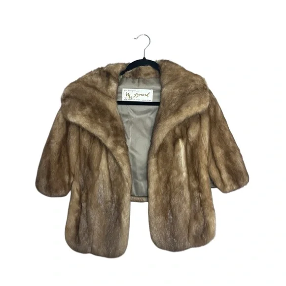 Vintage Mr. Leonard The New York Fur Shop of South Bend Brown Mink Cape Shawl - Picture 2 of 12